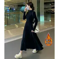 （80-200斤）赫本风半高领长袖连衣裙收腰显瘦中长款A字大摆裙1417