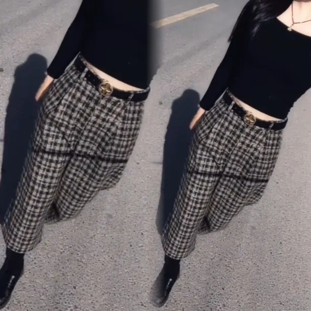 网红同款休闲裤女2025冬季新款显瘦气质直筒阔腿七分裤百搭显瘦款