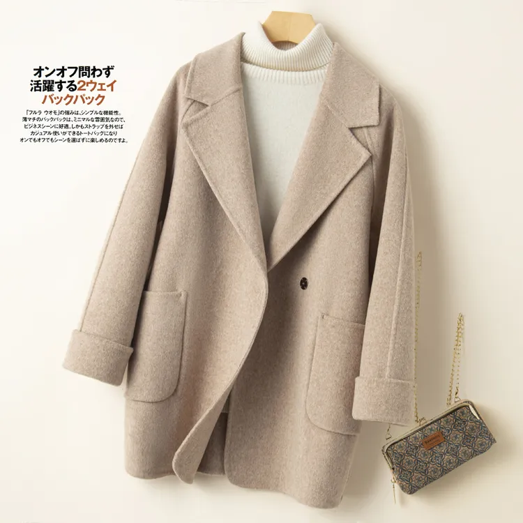 双面呢大衣女2025新款秋冬赫本风小个子高级感西装领毛呢外套