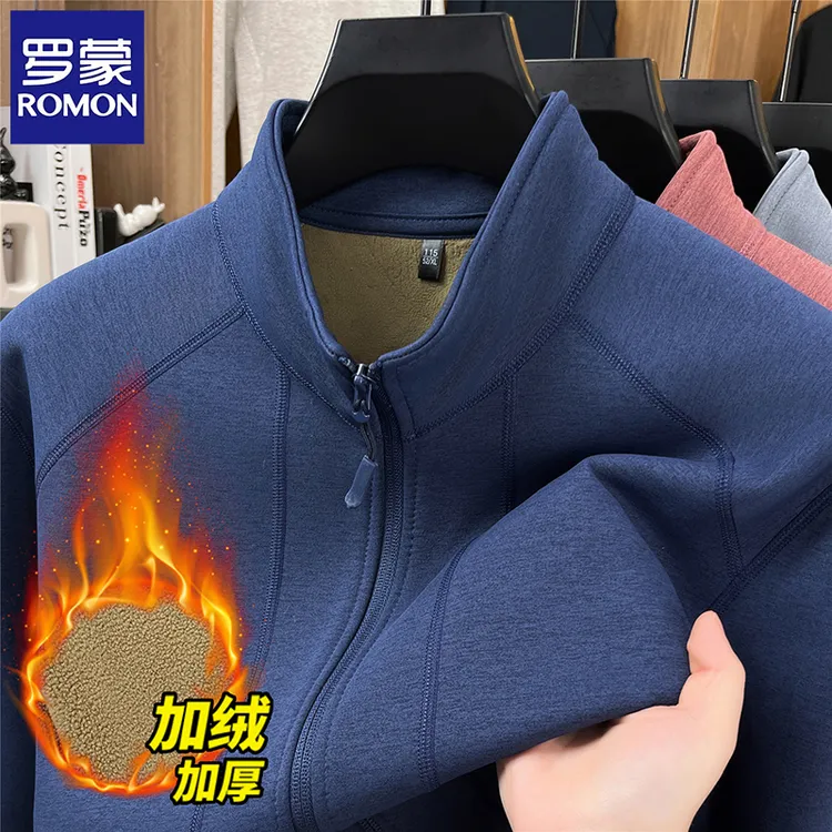 罗蒙立领男装户外卫衣拉链秋冬季国潮男士加绒加厚保暖宽松外套