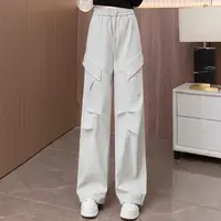 81657款美式工装裤高腰宽松直筒显瘦多口袋休闲阔腿裤