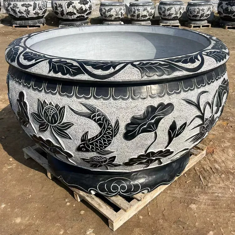 石雕鱼缸花盆门海天然青石仿古大水缸户外养鱼种花石缸庭院荷花缸