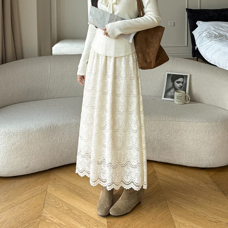时尚蕾丝加绒半身裙女秋冬装2025秋季新款设计感宽松显瘦大摆裙子