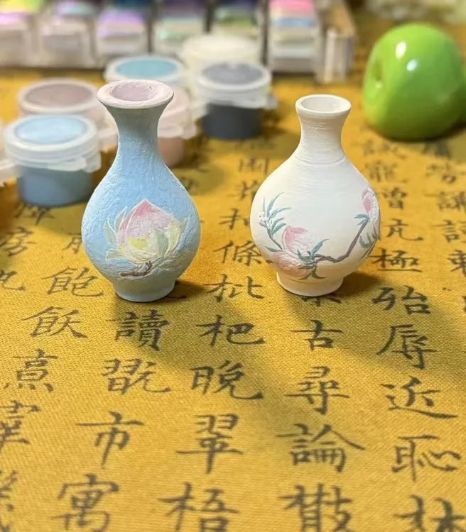 你画我烧迷你陶艺解压体验材料包手工在家玩陶艺（3个素瓶+烧制）