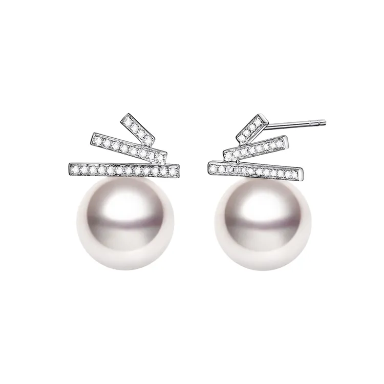 【DOHX】18K白+钻石 AKOYA【绮丽之境】AKOYA钻石耳饰 8.5-9MM