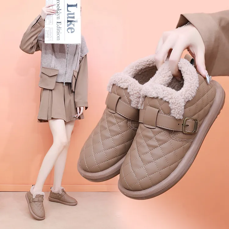 冬季勃肯鞋女外穿加绒加厚棉鞋一脚蹬软底舒适雪地靴时尚百搭短靴