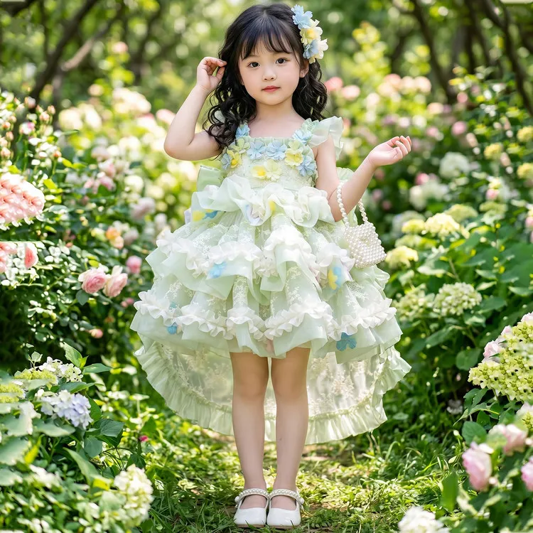 女童花王洛丽塔公主裙夏季儿童重工礼服网纱蛋糕裙高端生日连衣裙