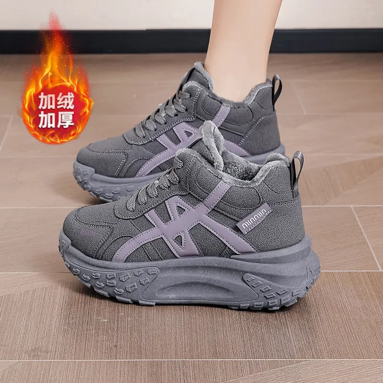 2025年冬季新款棉鞋女鞋ins加绒休闲运动鞋防滑舒适高帮鞋女鞋