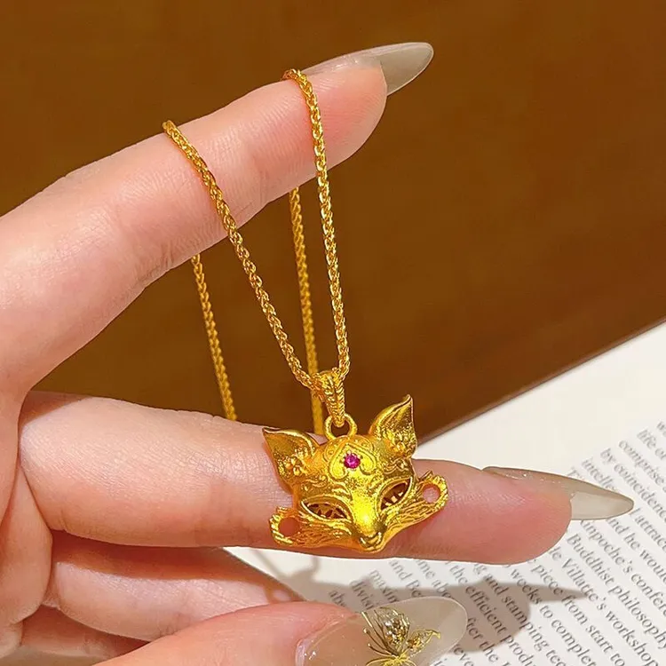 铜合金项链 国潮风九尾幻面狐吊坠百搭灵狐面具女金色锁骨链挂坠