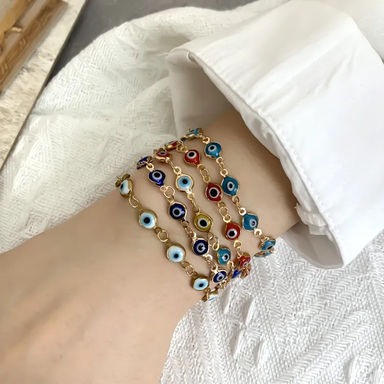 合金涤纶手链 恶魔之眼手链 可调节复古彩色