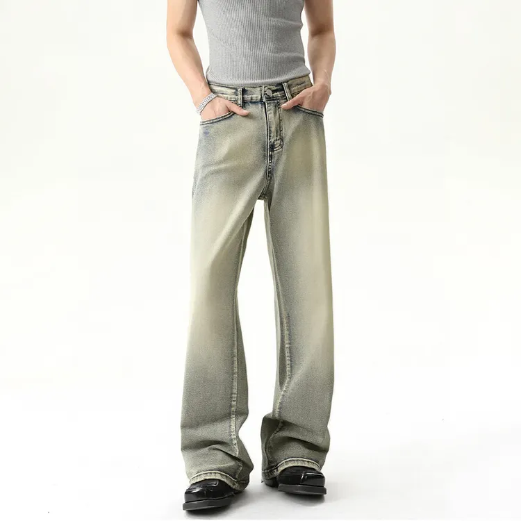 SANYUEBAN水洗A字版型牛仔裤男立体剪裁弹力微喇裤秋冬季显瘦裤子