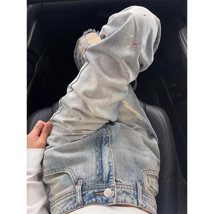 2025年春秋季新款韩版时尚百搭破洞牛仔裤女小个子显高显廋裤子潮