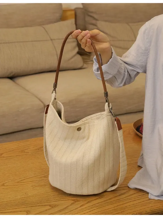 庸庸布包原创桶包经典 麻棉设计师小众品牌软而不塌单肩斜挎包
