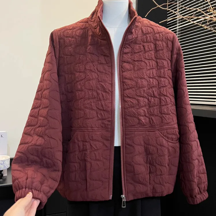 妈妈安哥拉红立领棒球服外套2025秋季新款中老年夹棉休闲夹克上衣