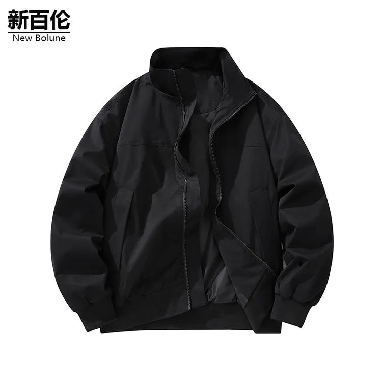 新百伦/NEW BOLUNE翻领夹克外套男款痞帅黑色立领秋冬新款上衣服