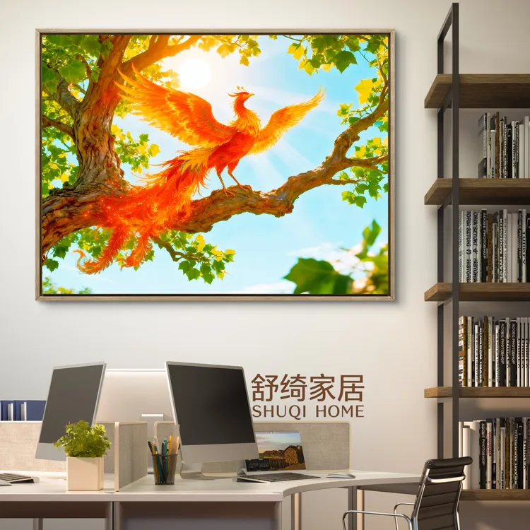 高级感大气办公室挂画木火通明凤凰栖梧桐树五行喜补木火招财旺运