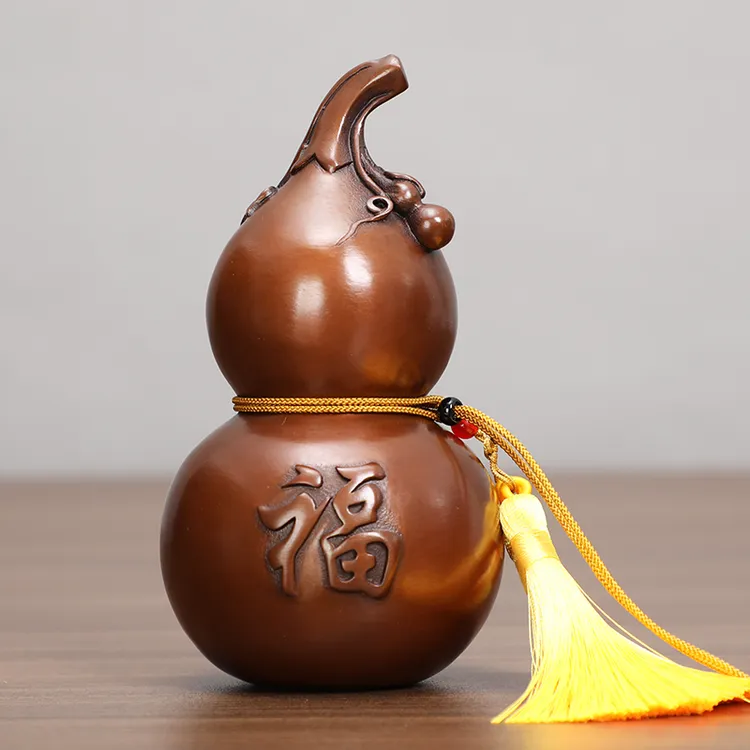 紫铜有福小葫芦摆件全铜葫芦手把件书房博古架办公桌古风创意摆设