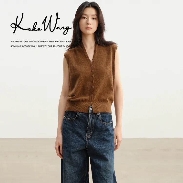 KOKOWANG秋冬新款时尚百搭A+级山羊绒V领针织无袖马夹N6695H27W01