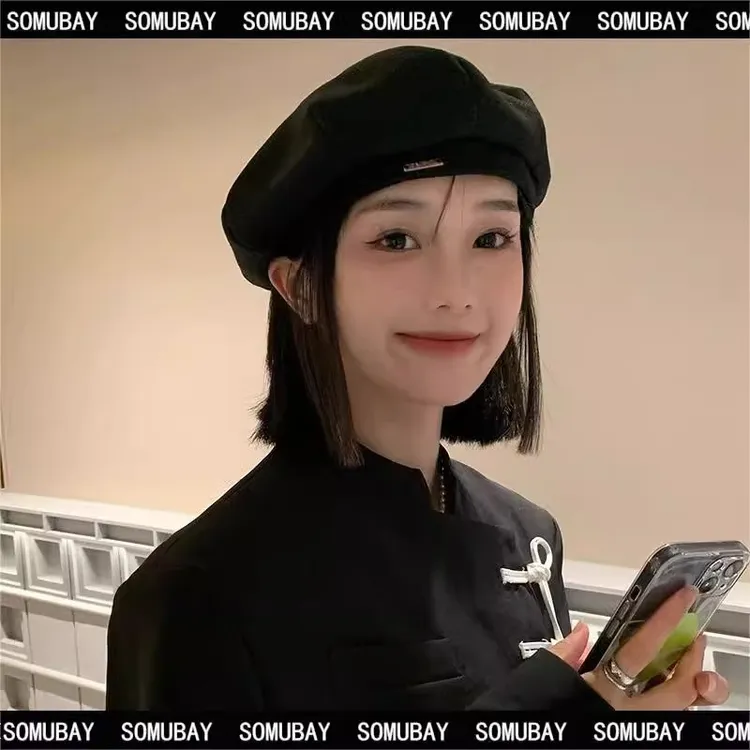 黑色贝雷帽女秋冬季韩系显脸小蓓蕾帽百搭网红八角帽时尚画家帽子