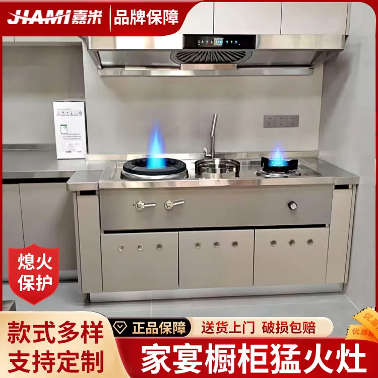 家用橱柜一体猛火灶风机家宴猛火燃气灶双灶天然煤气液化气节能灶