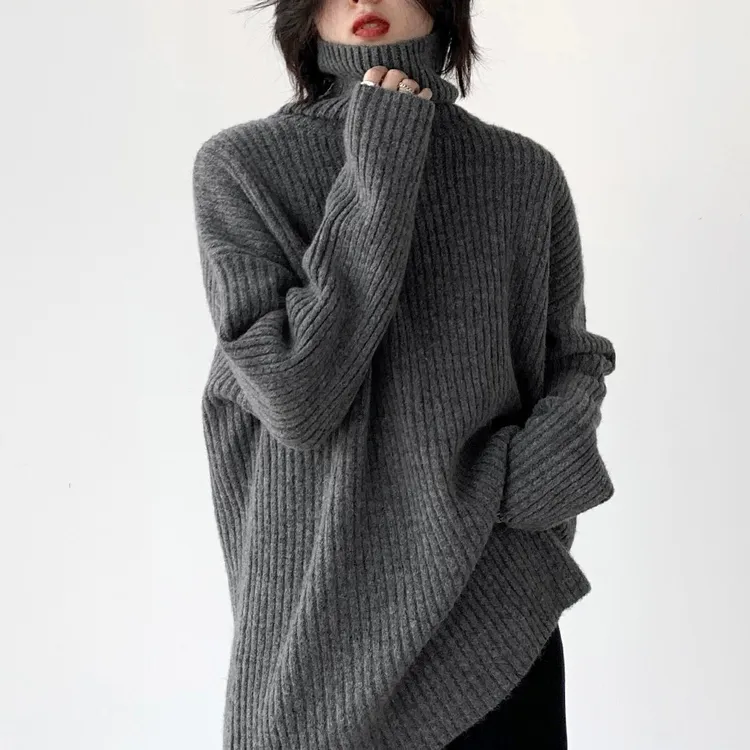 韩系女减龄独特高领套头保暖宽松休闲毛衣秋冬设计感小众针织衫