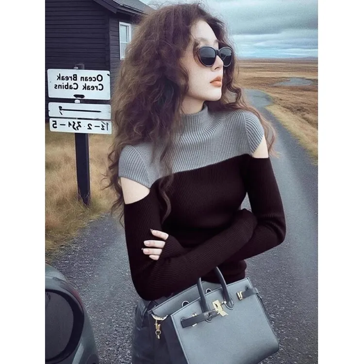2025冬季高级感超好看软糯慵懒风减龄独特别致松弛感拼接针织衫女