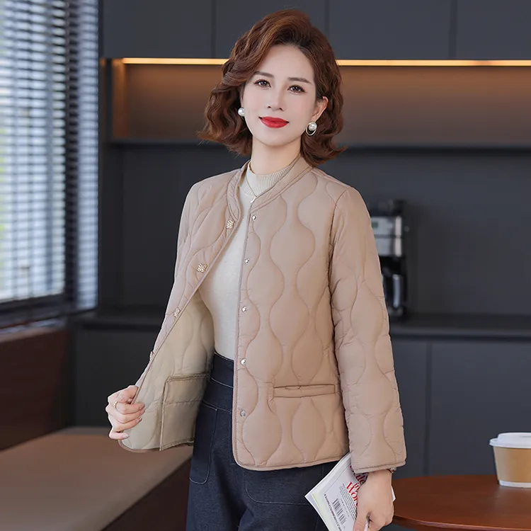 中老年妈妈秋装阔太太时髦女装免烫纯色上衣棉衣棉服时尚韩版秋冬