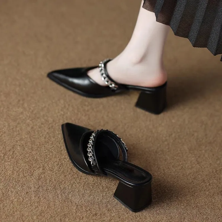 百搭绝美时尚高级感包头半拖鞋女外穿凉拖2025夏日配裙子高跟单鞋