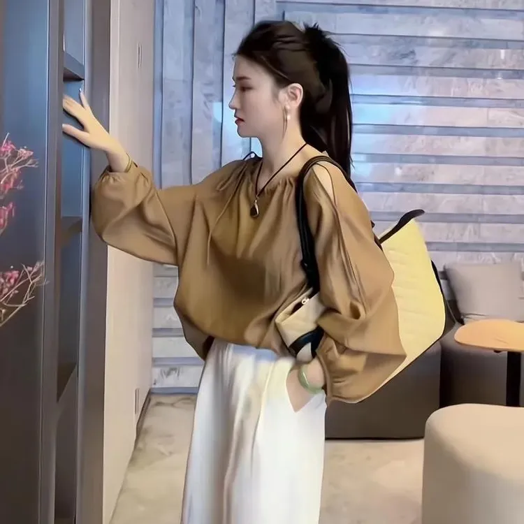 欧货高端设计感灯笼袖长袖雪纺衬衫2025春秋新款气质宽松显瘦上衣