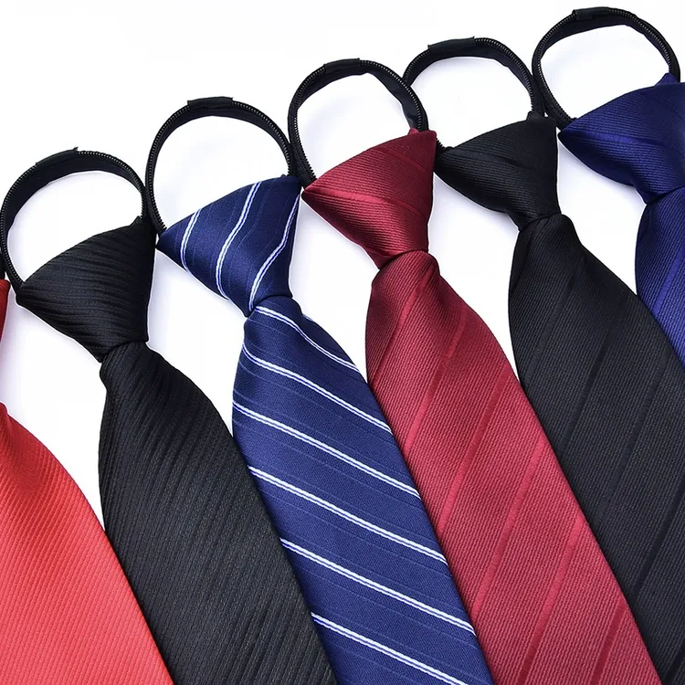 男士拉链领带商务职业正装8cm条纹纯色新郎结婚手打黑色红色蓝色