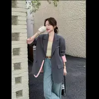 高级感拼色单排扣西装外套女2025春季气质设计中长款宽松西服上衣