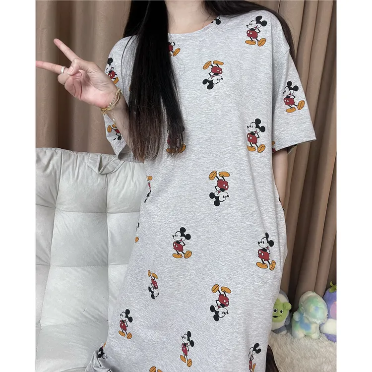 睡裙女带胸垫短袖睡裙时尚休闲卡通印花夏季女士学生可外穿连衣裙