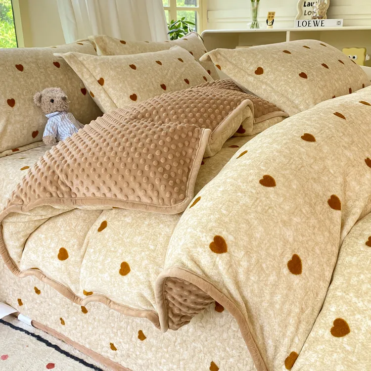 冬季加厚牛奶绒夹棉床盖四件套碎花豆豆绒被套加绒三件套床上用品