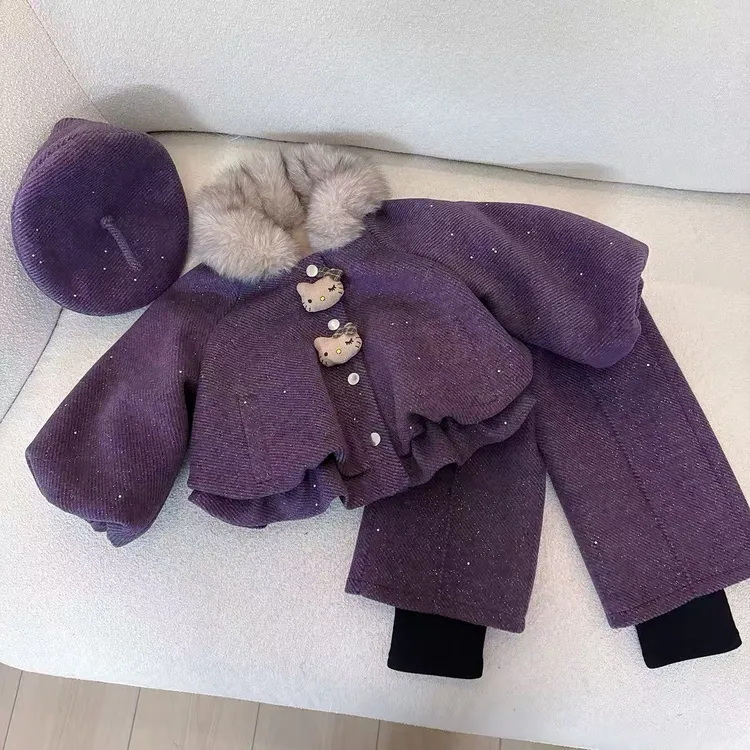 女童加绒套装冬季2025新款儿童可爱甜美冬装女孩阔腿裤两件套洋气