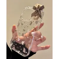 韩系透底蝴蝶结毛绒棕兔子适用苹果17promax手机壳iphone16防摔15