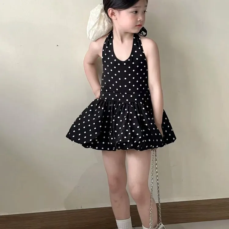 中小女童夏季洋气波点连衣裙宝宝甜美可爱吊带雪纺裙儿童公主裙子