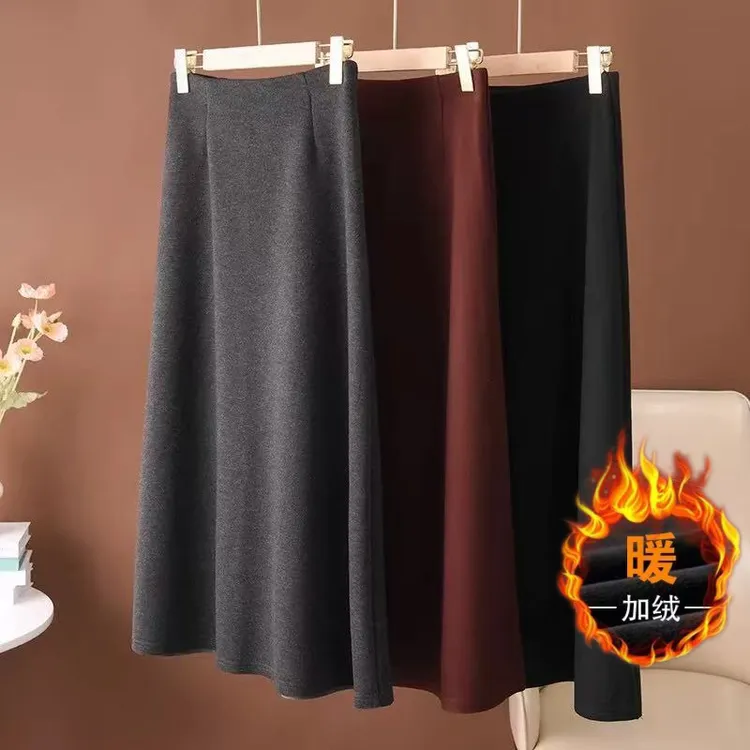 【加绒加厚】气质新款醋酸羊绒半身裙显瘦百搭A字裙秋冬中长半裙