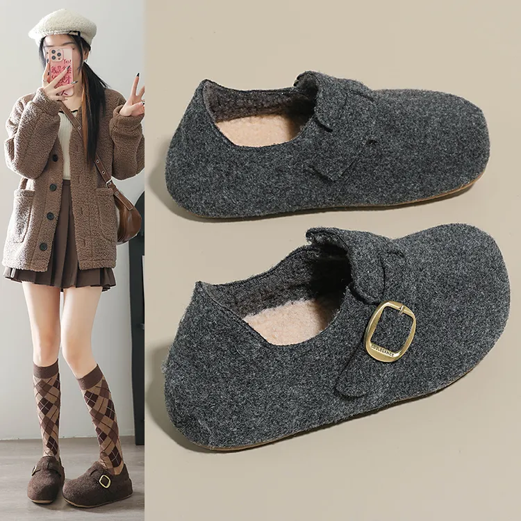 2025秋冬新款内增高4cm加绒舒适勃肯鞋一脚蹬时尚百搭豆豆鞋棉鞋