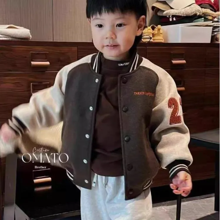 儿童夹棉棒球服秋冬新款男童韩版帅气加厚撞色上衣毛呢保暖外套潮