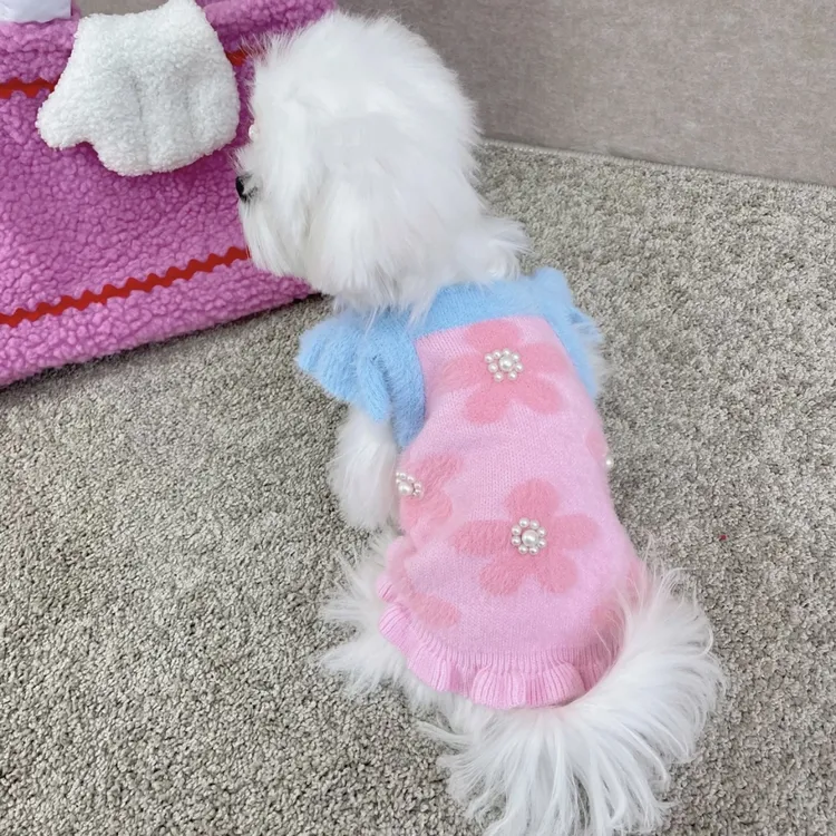 宠物秋冬貂绒保暖狗狗猫咪比熊蝴蝶犬约克夏小体泰迪可爱珍珠花衣