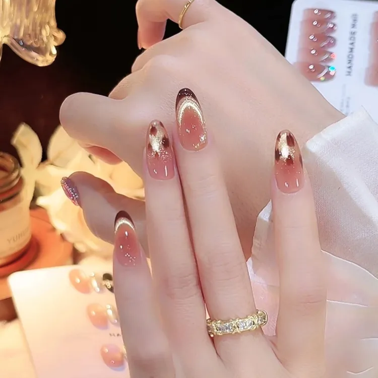 【琥珀鎏金】新款秋冬纯手工穿戴甲高级显白显白纯手作美甲片