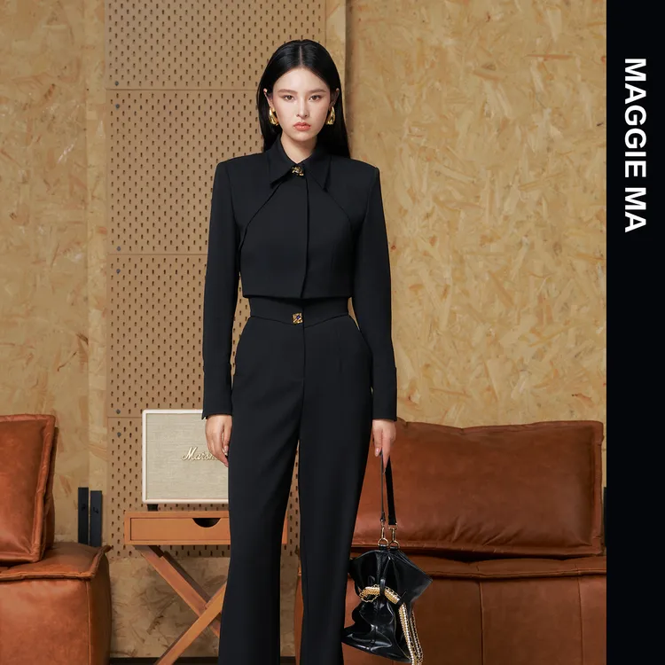 MAGGIE MA马婧设计师款经典黑色设计感气质干练套装515C/514P