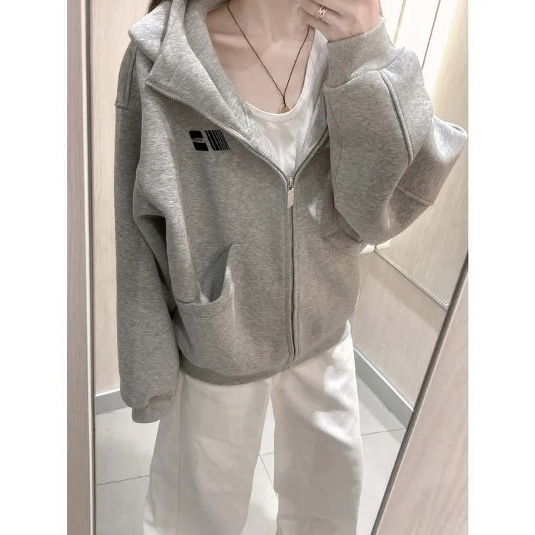 美式简约ins字母印花高领开衫连帽卫衣男女秋冬季休闲拉链外套潮