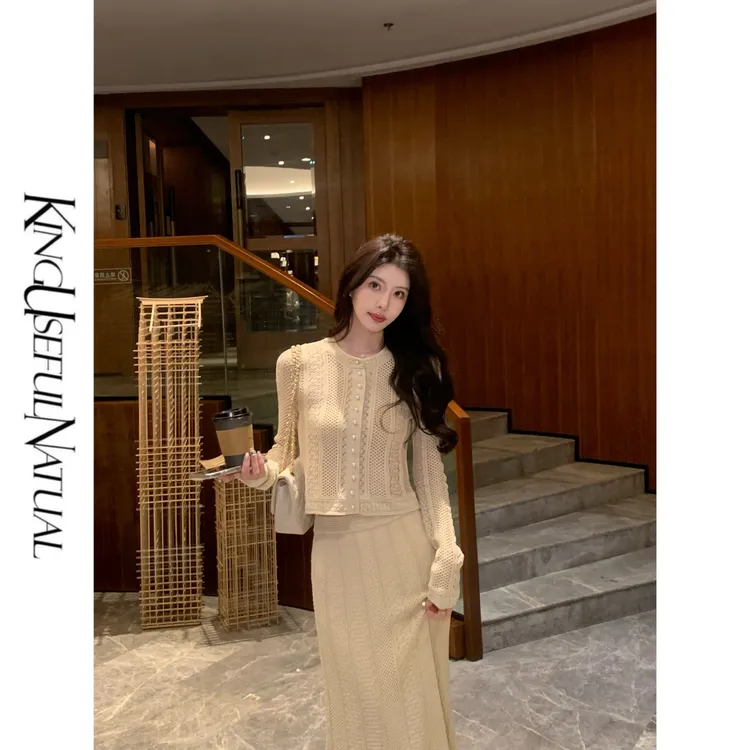 KUN【矜贵女主角】法感名媛风 长袖防晒显比例春款贵气长裙时尚套装