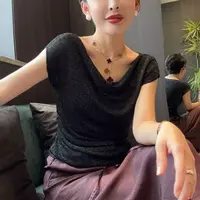 【法式荡领】薄款一字领短袖T恤百搭显瘦针织衫MG8252