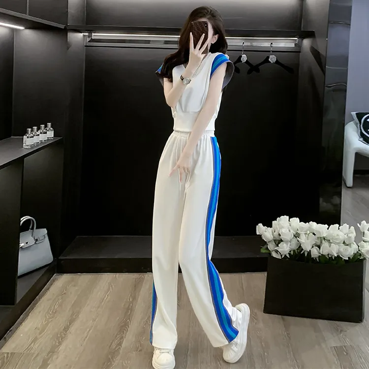 洋气运动套装长裤夏季小个子薄款阔腿减龄宽松韩版时尚运动装套装