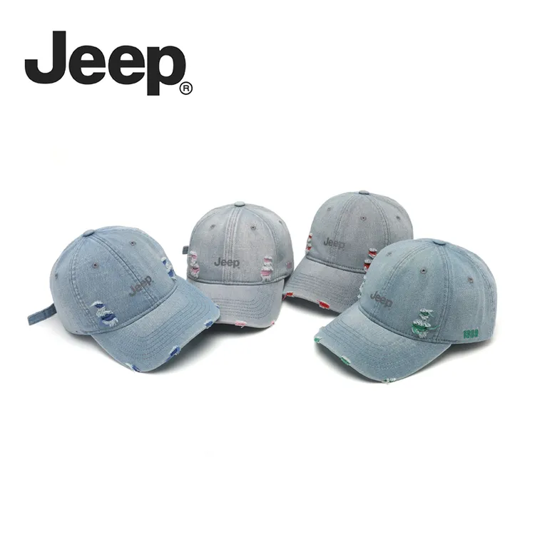 秋冬季Jeep棒球帽子大头围显脸小复古破洞做旧遮颧骨高颅顶鸭舌帽