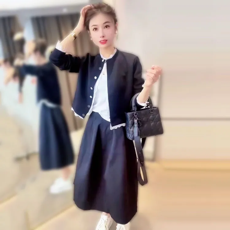 秋季新款时尚洋气简约气质女神高级轻奢短外套半身裙套装减龄显瘦