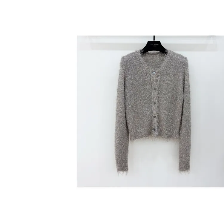 JIAYE CHAN时髦重工亮丝毛边长袖开衫