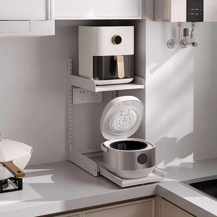 电饭煲置物架厨房多功能台面分层可抽拉式家用微波炉锅具收纳架子